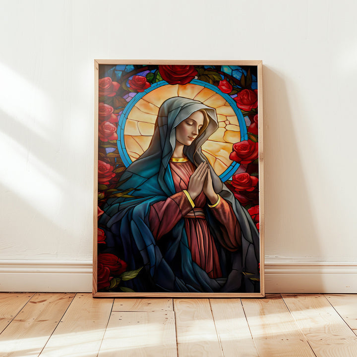 Mary and the Rose Garden Canvas Print – Spiritual Wall Art