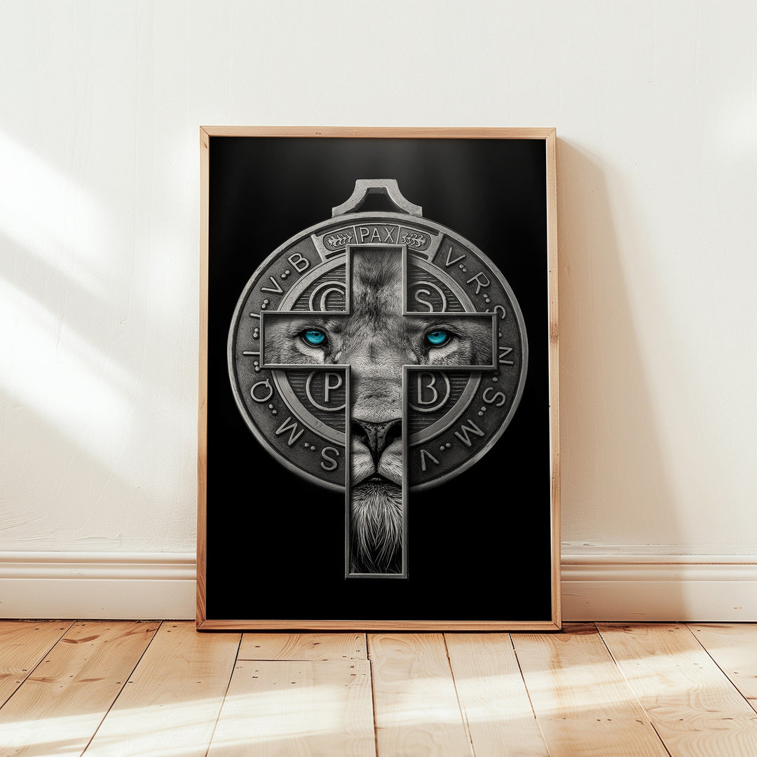 Painting Lion of Judah and Medal of Saint Benedict