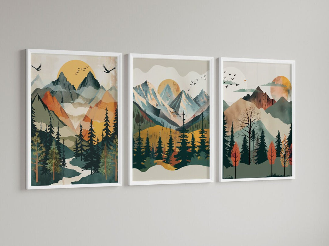 Ready-to-hang nursery art featuring tranquil mountain landscape