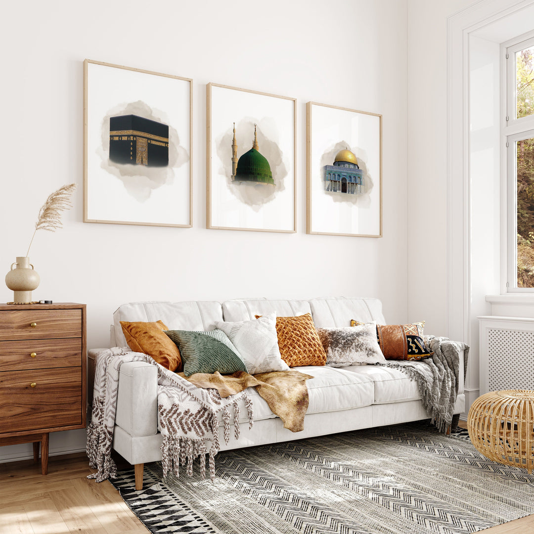 Unframed 3-piece Islamic wall art ready for framing