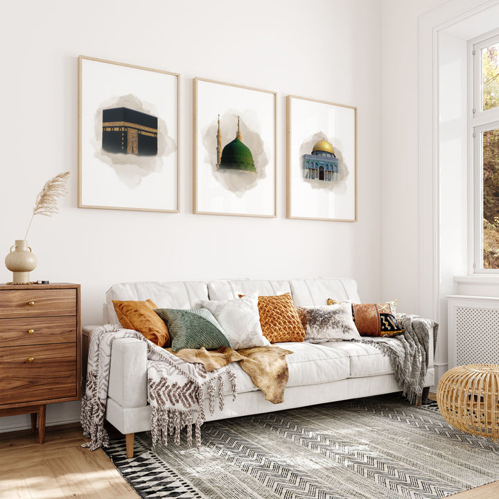 Unframed 3-piece Islamic wall art ready for framing