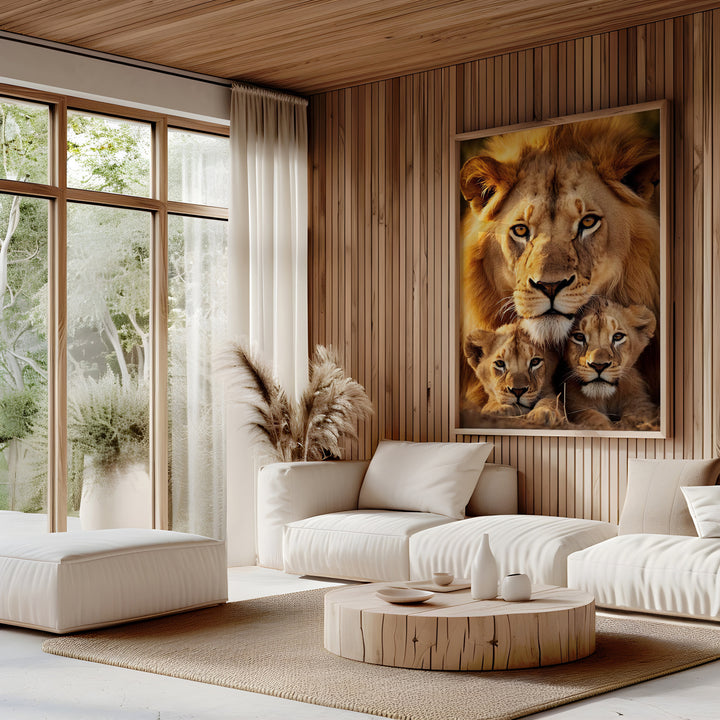 Cozy Lion Family With 2 Cubs