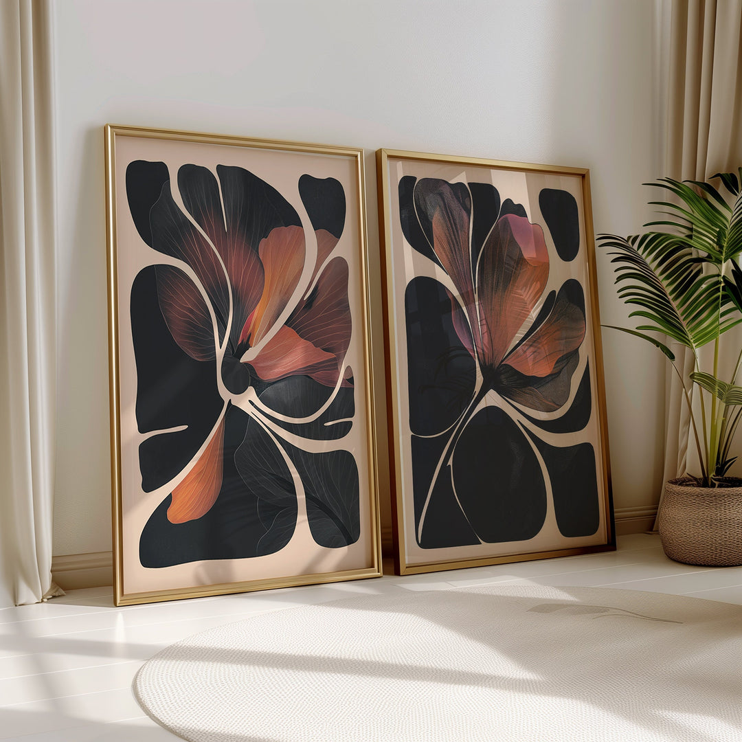 Abstract botanical art print 1 in soft greens and blush for wall display