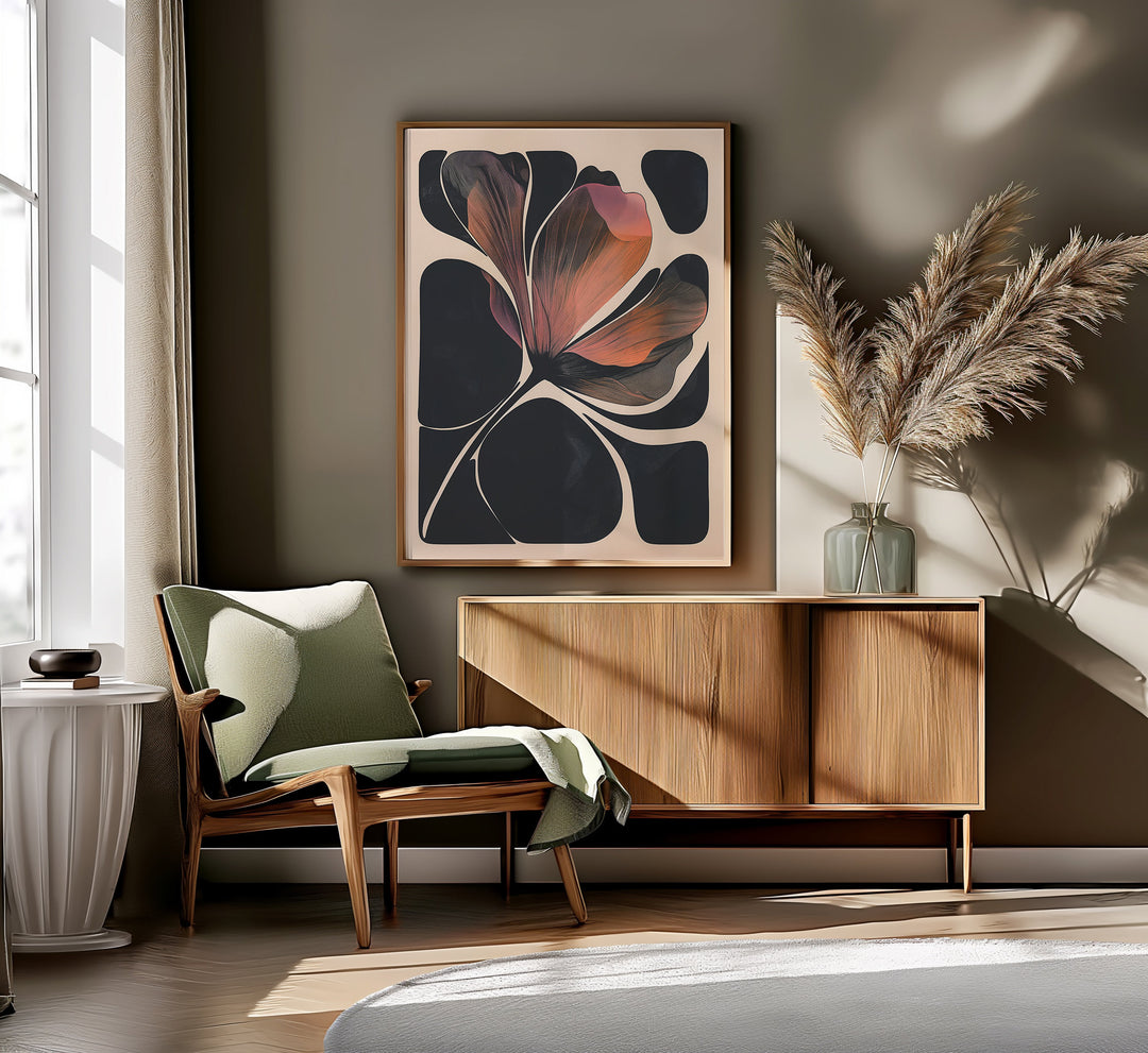 Brightly lit living room featuring the two-piece floral wall art set