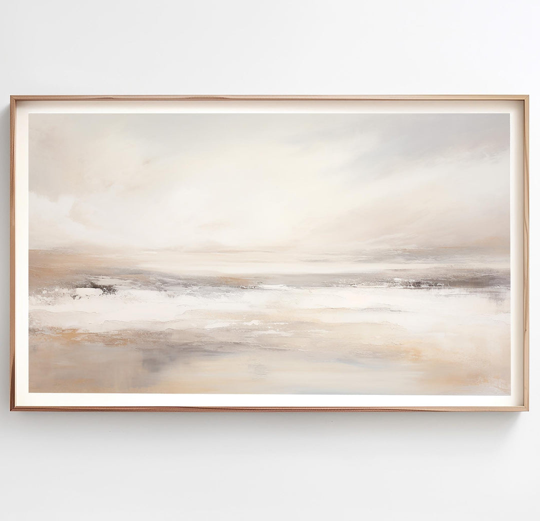 Close-up of textured canvas showing muted beige waves and subtle grey strokes