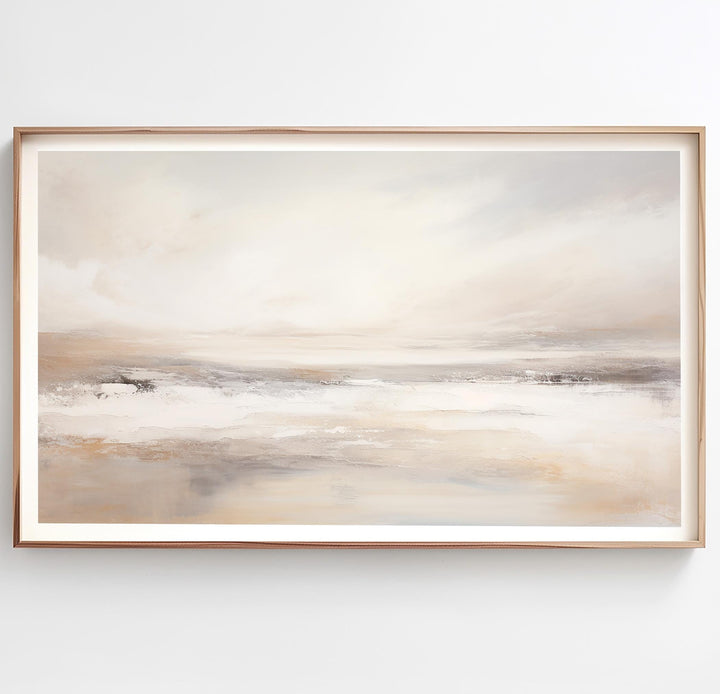 Close-up of textured canvas showing muted beige waves and subtle grey strokes