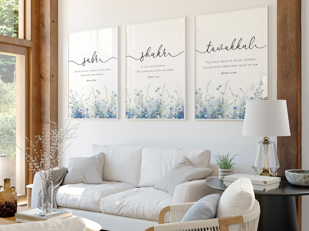 Minimalist Islamic quotes wall art set designed for living spaces