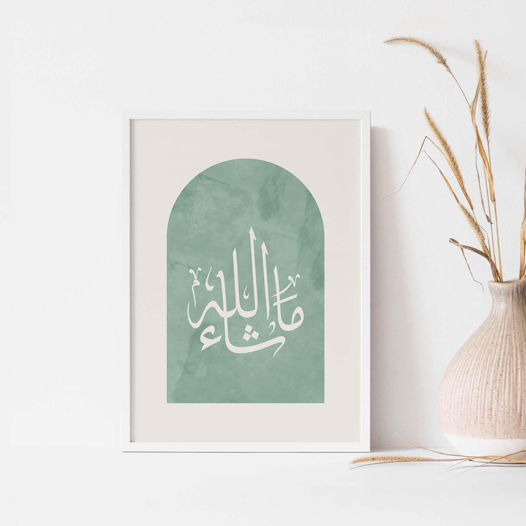 Modern Islamic art print in sage green for living spaces
