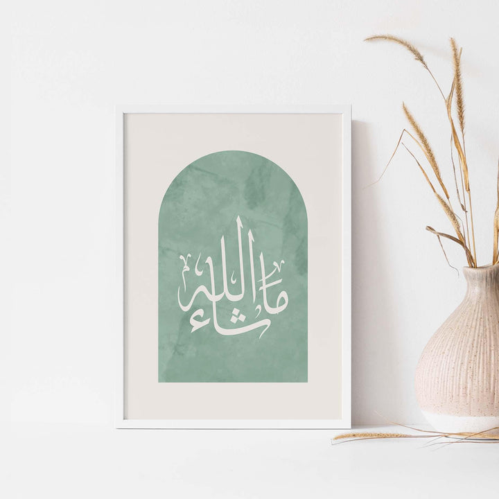 Modern Islamic art print in sage green for living spaces