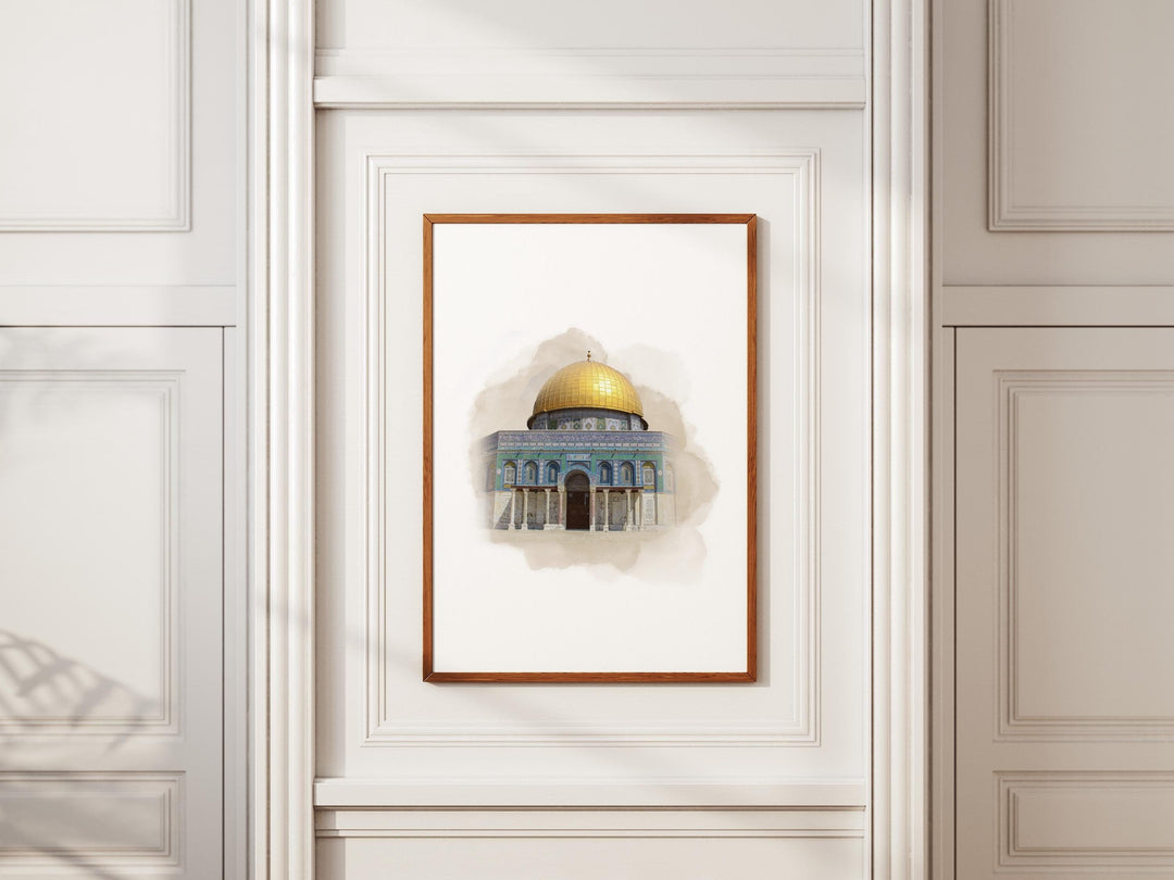 Al Aqsa Mosque art print with decorative border in warm tones