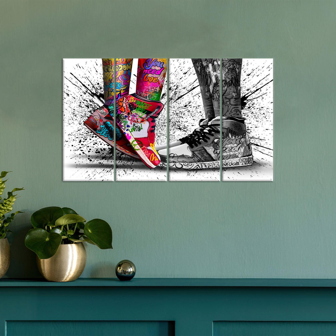 Vivid brush strokes and color blocks on canvas in graffiti design