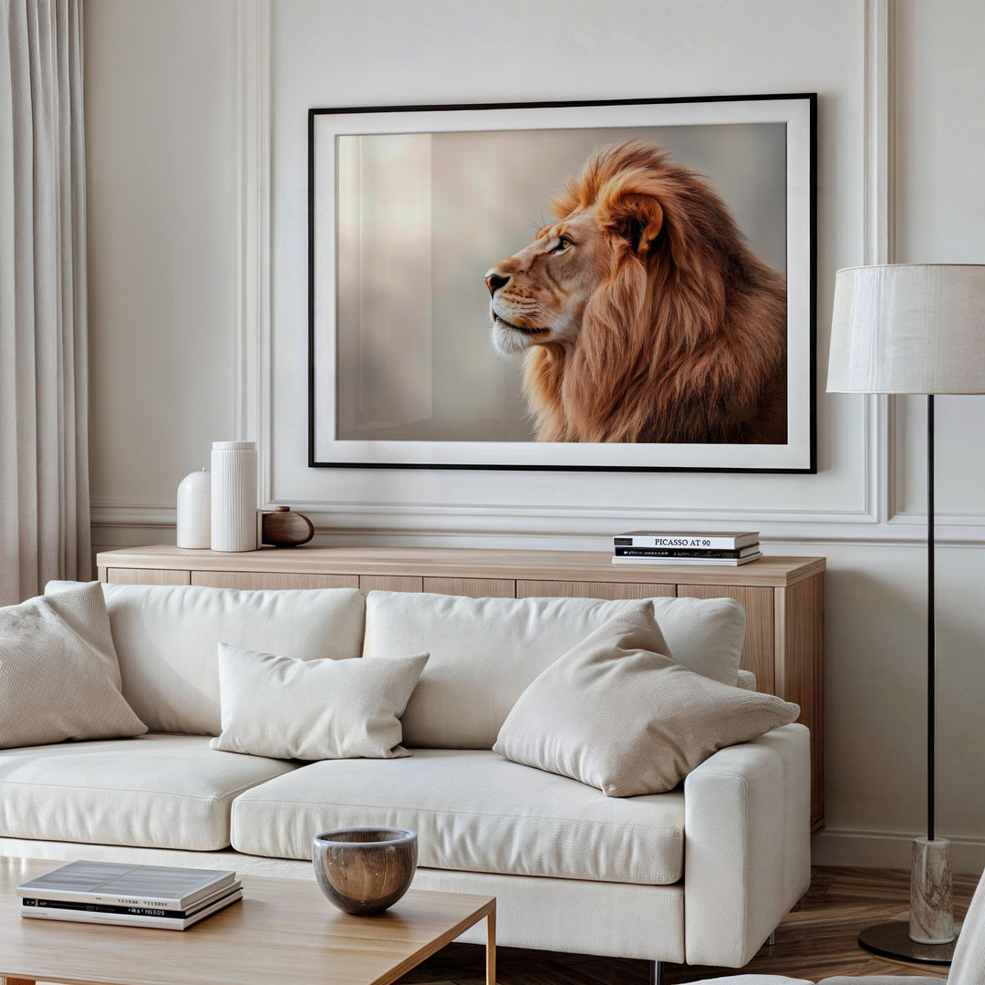 Majestic Lion Profile Canvas – Minimalist Safari Wall Art