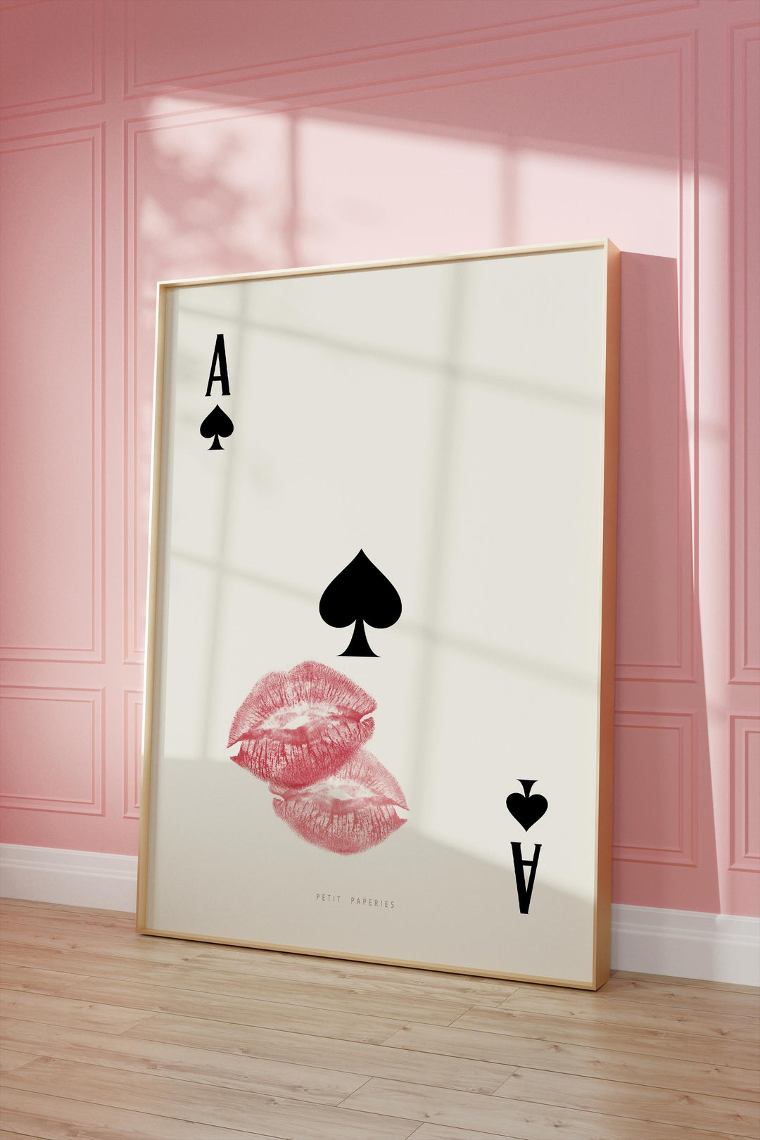 Close up of Ace of Spades card art with red lips