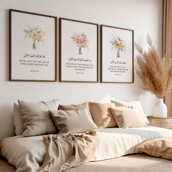 Ready-to-hang three-panel wall art in a cohesive triptych layout