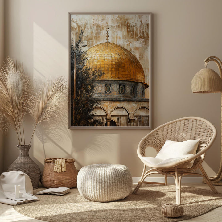 Warm-toned archival print of Dome of the Rock for living room wall