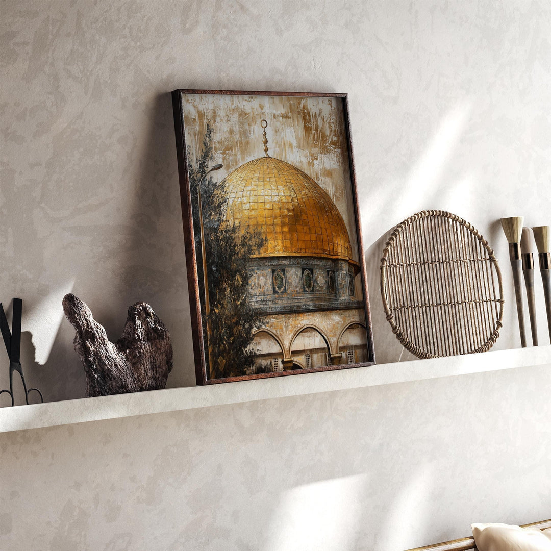 Vintage Palestine Dome of the Rock Islamic wall art print close-up detail