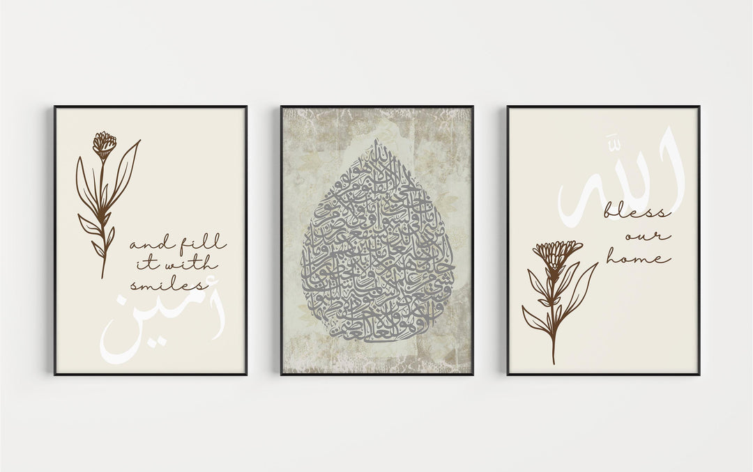 Neutral color palette across three-panel wall art