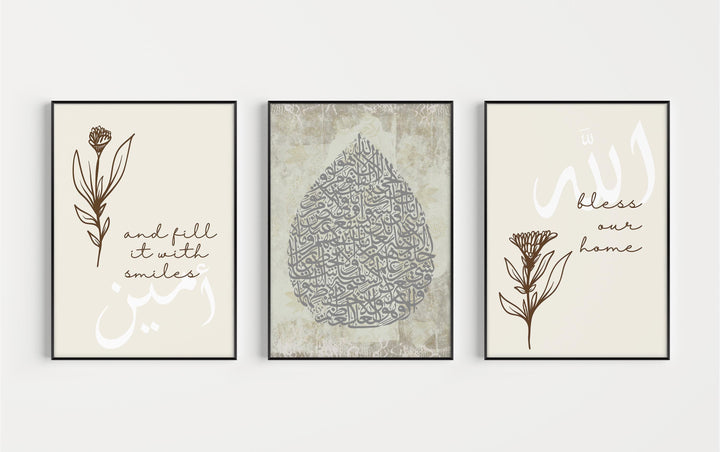 Neutral color palette across three-panel wall art