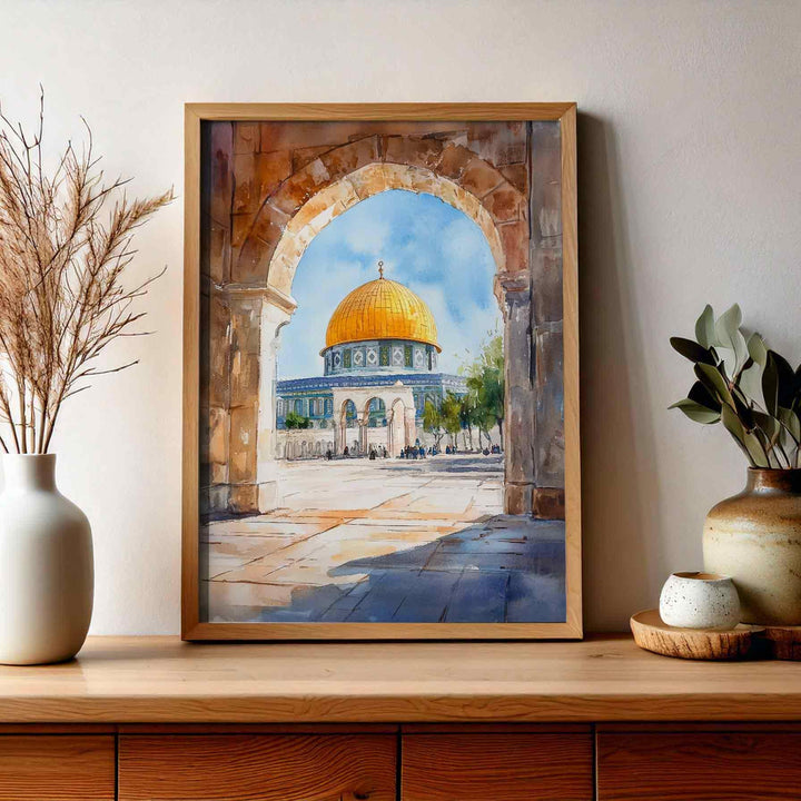 Al Aqsa Dome of the Rock Watercolor Print