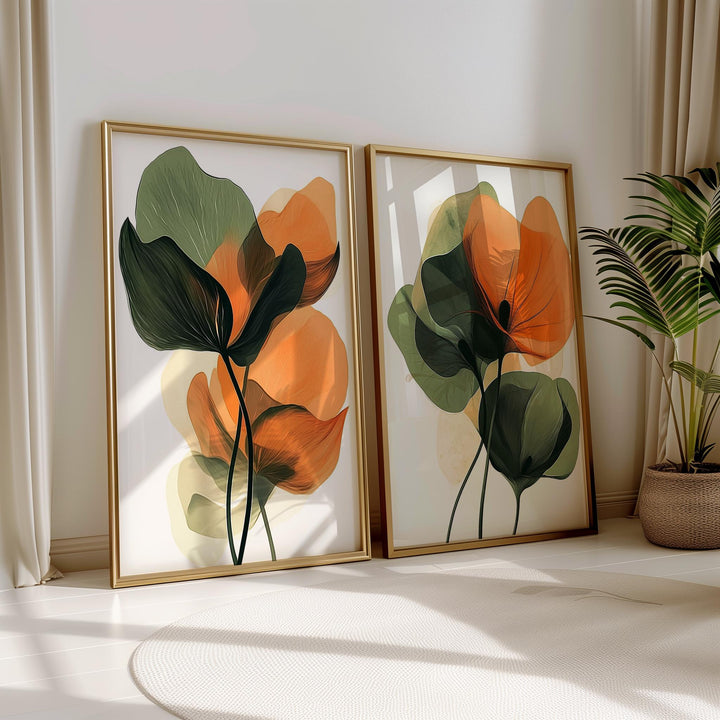Decorative botanical art duo for home office or hallway walls