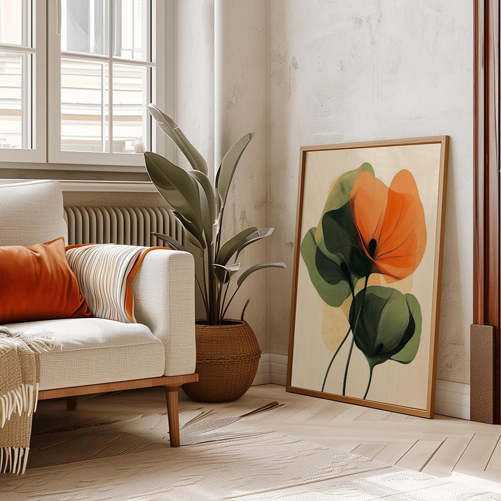 Framing-ready wall art set: two abstract botanical prints in mid-century style