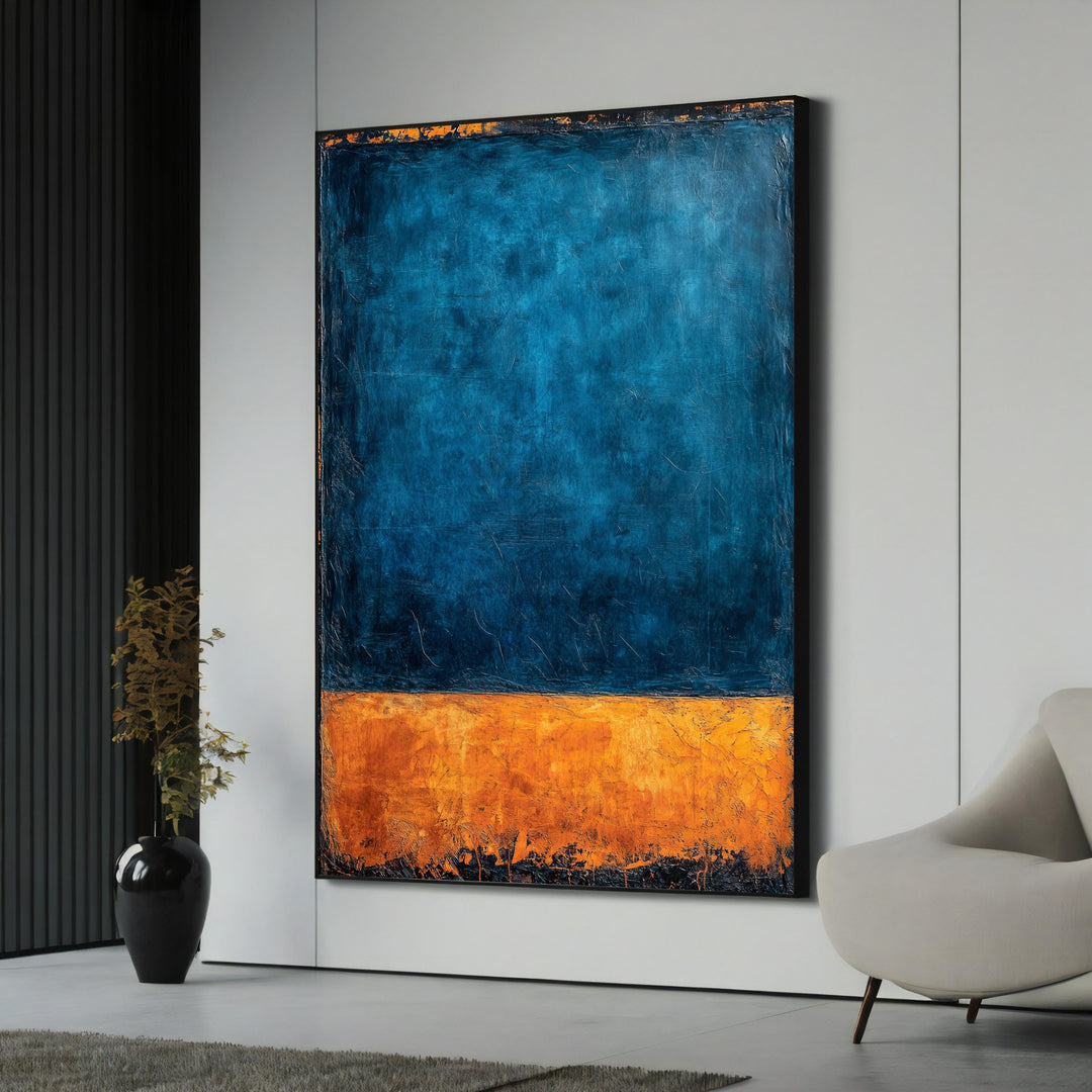 Rothko-inspired blue and orange abstract canvas wall art, gallery wrapped