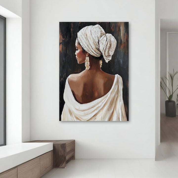 Vibrant colors and brushwork highlighting the African beauty portrait