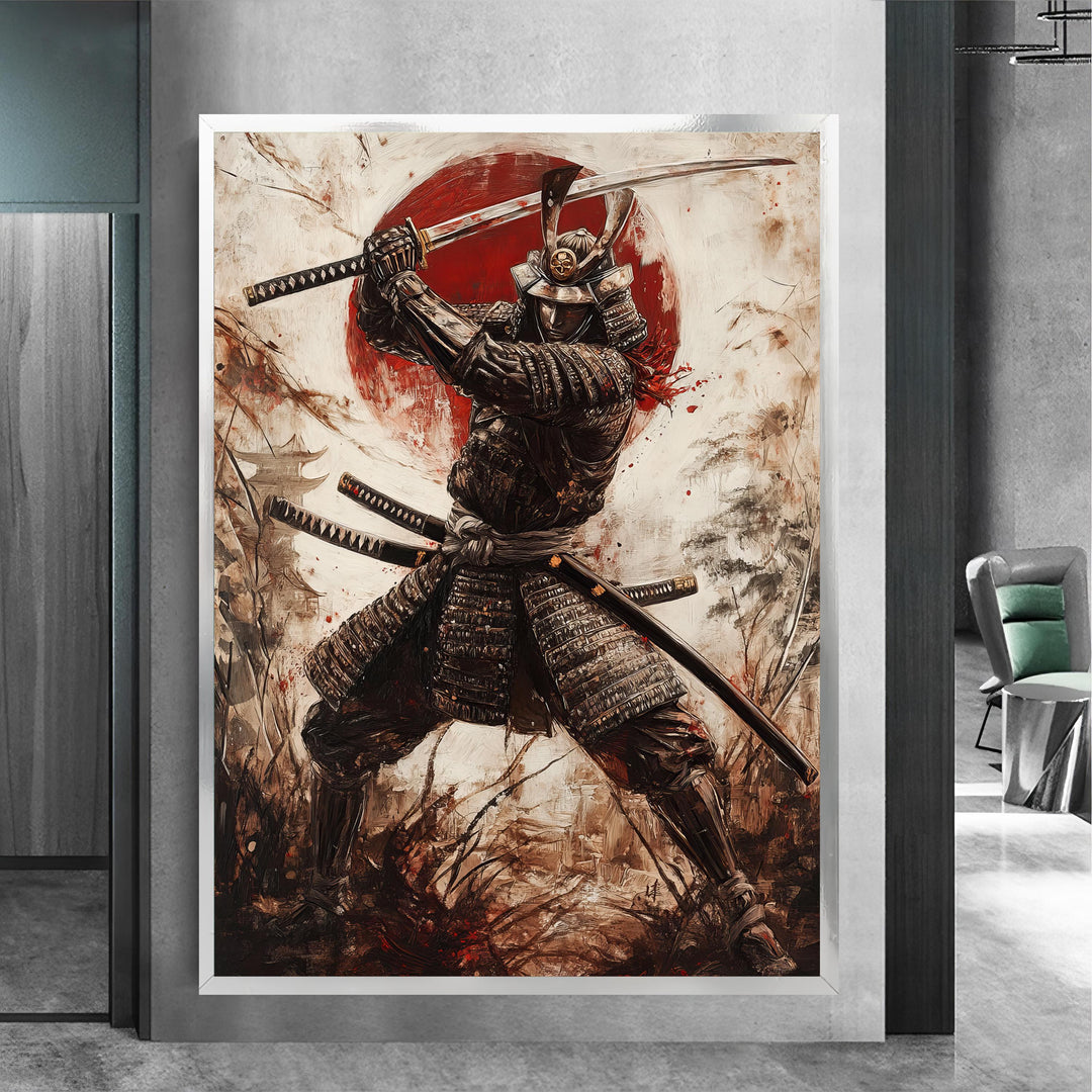 Feudal samurai wall art in traditional Japanese style on stretched canvas