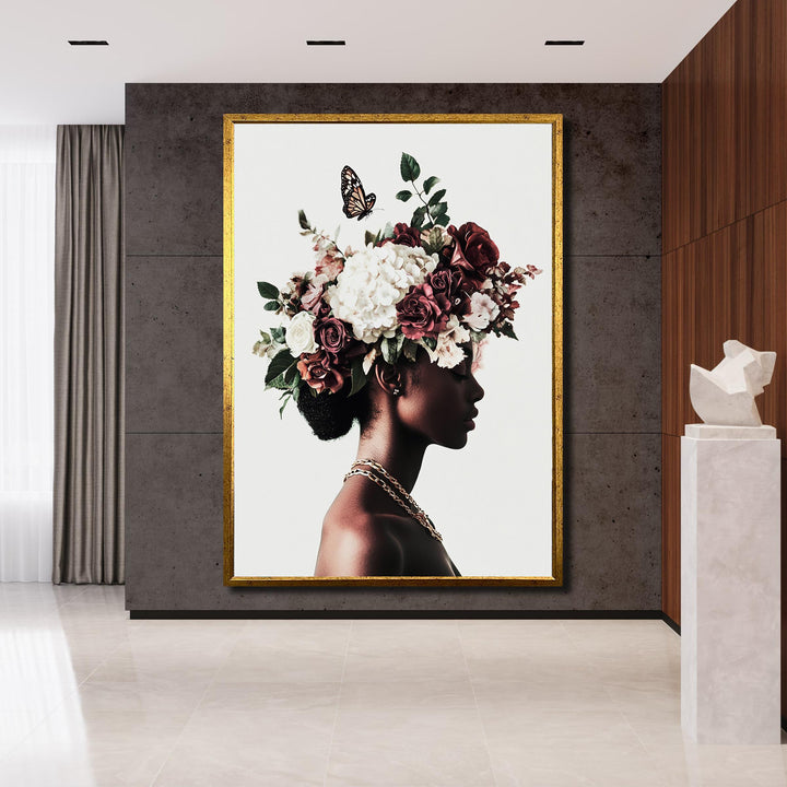 Soft neutral tones wall decor featuring floral crown