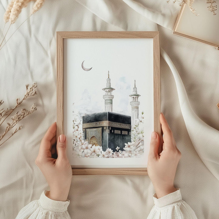 Minimalist Kaaba artwork with soft neutrals for interior spaces