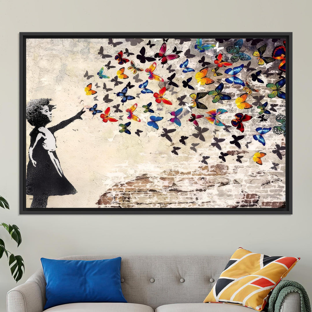 Gallery-wrapped canvas featuring floral butterfly artwork