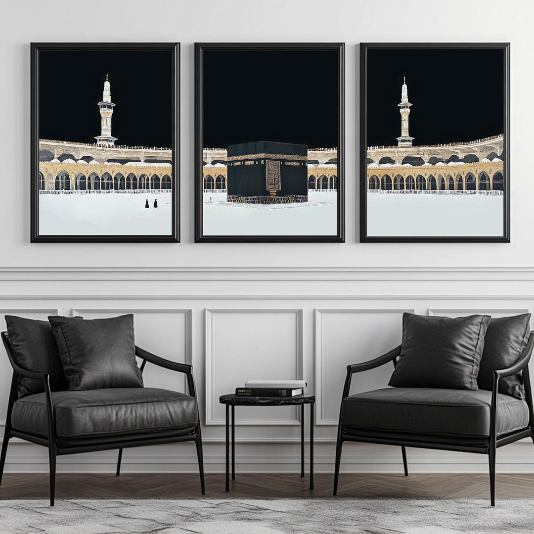 Three-panel framed canvas Masjid Al-Haram art