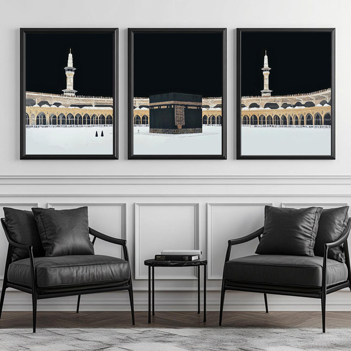 Three-panel framed canvas Masjid Al-Haram art