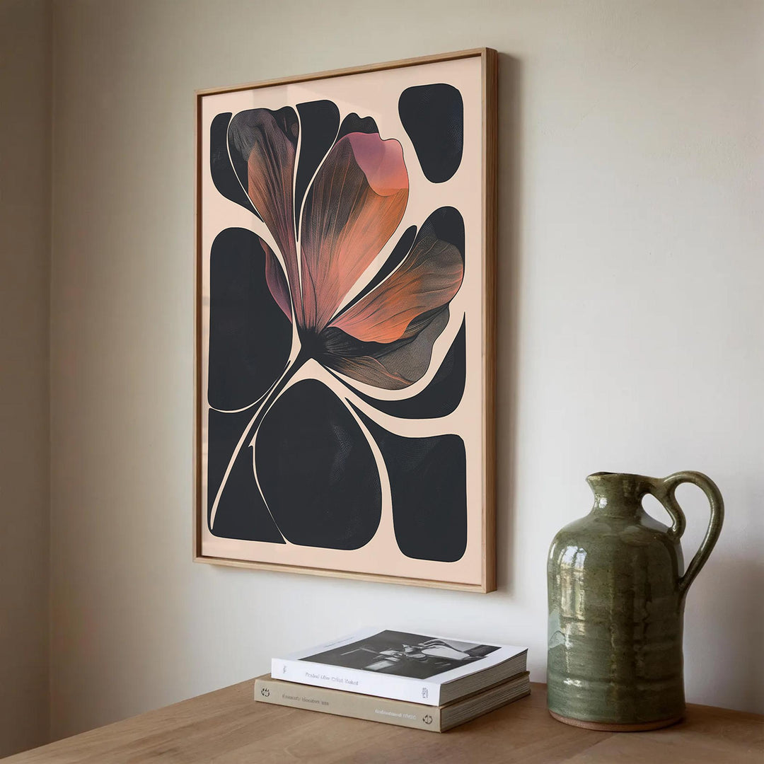 Abstract botanical art print 2 showcasing mid-century palette for living room
