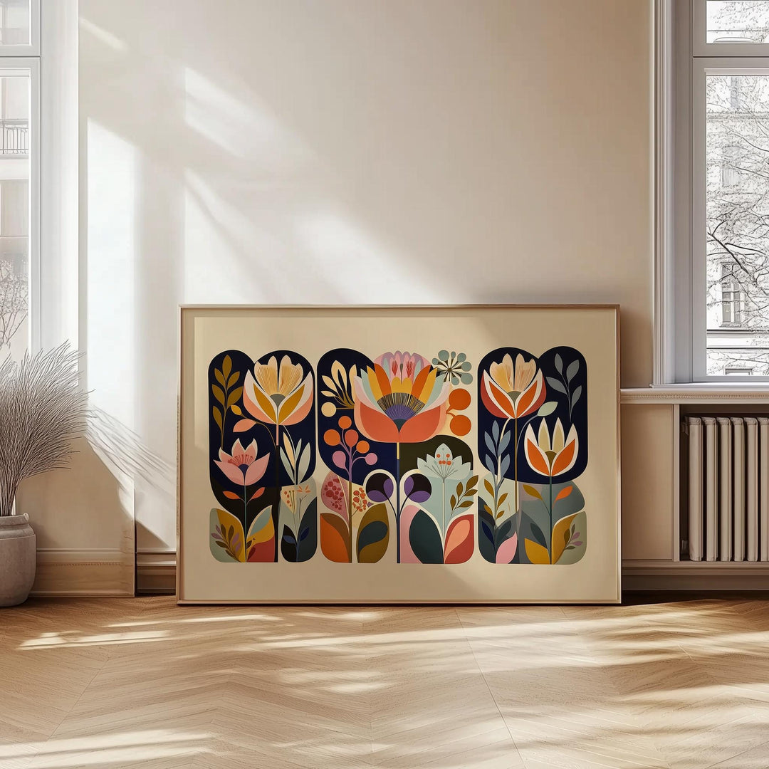 Premium wall art with abstract botanicals and rich color