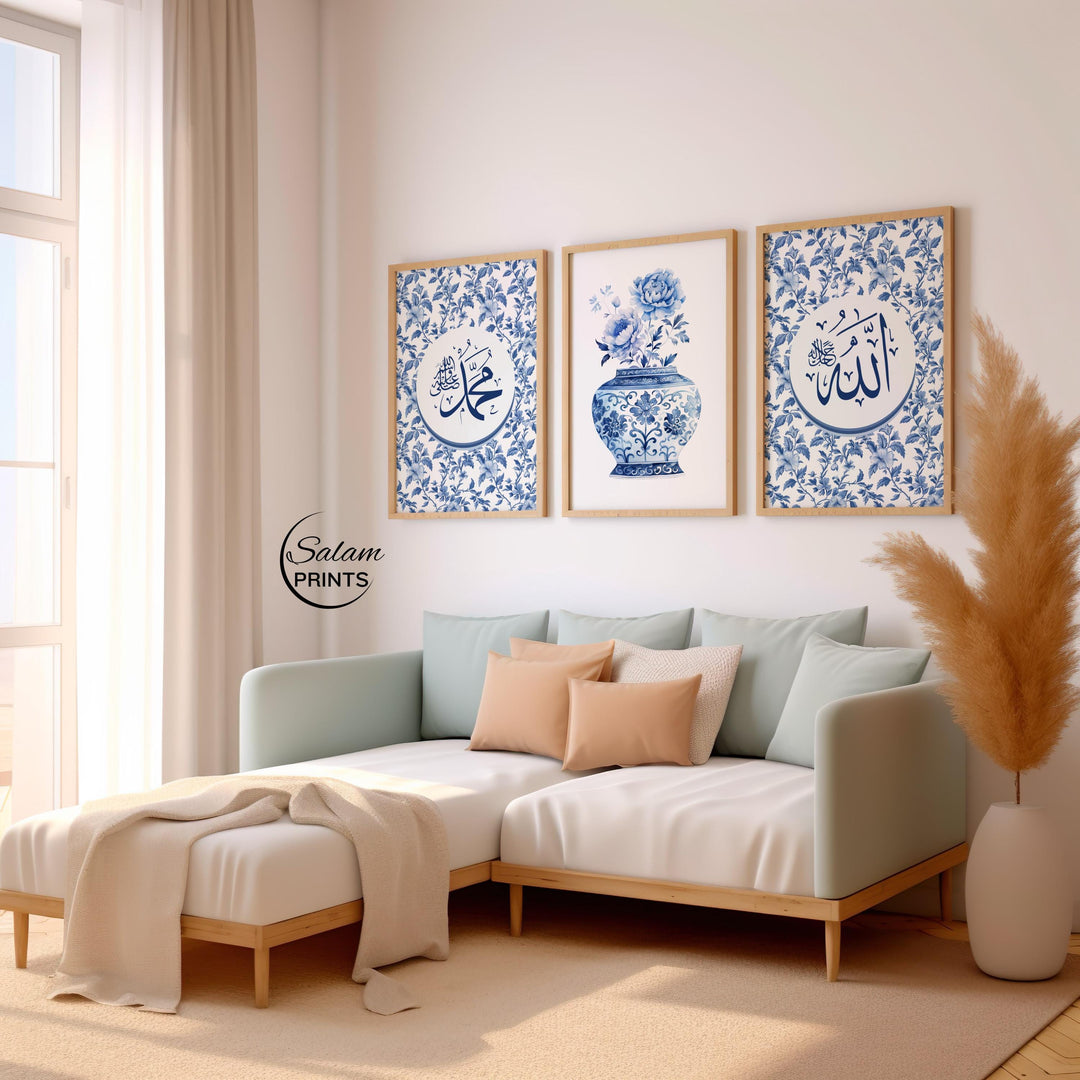 Interior lifestyle shot of Islamic wall art trio