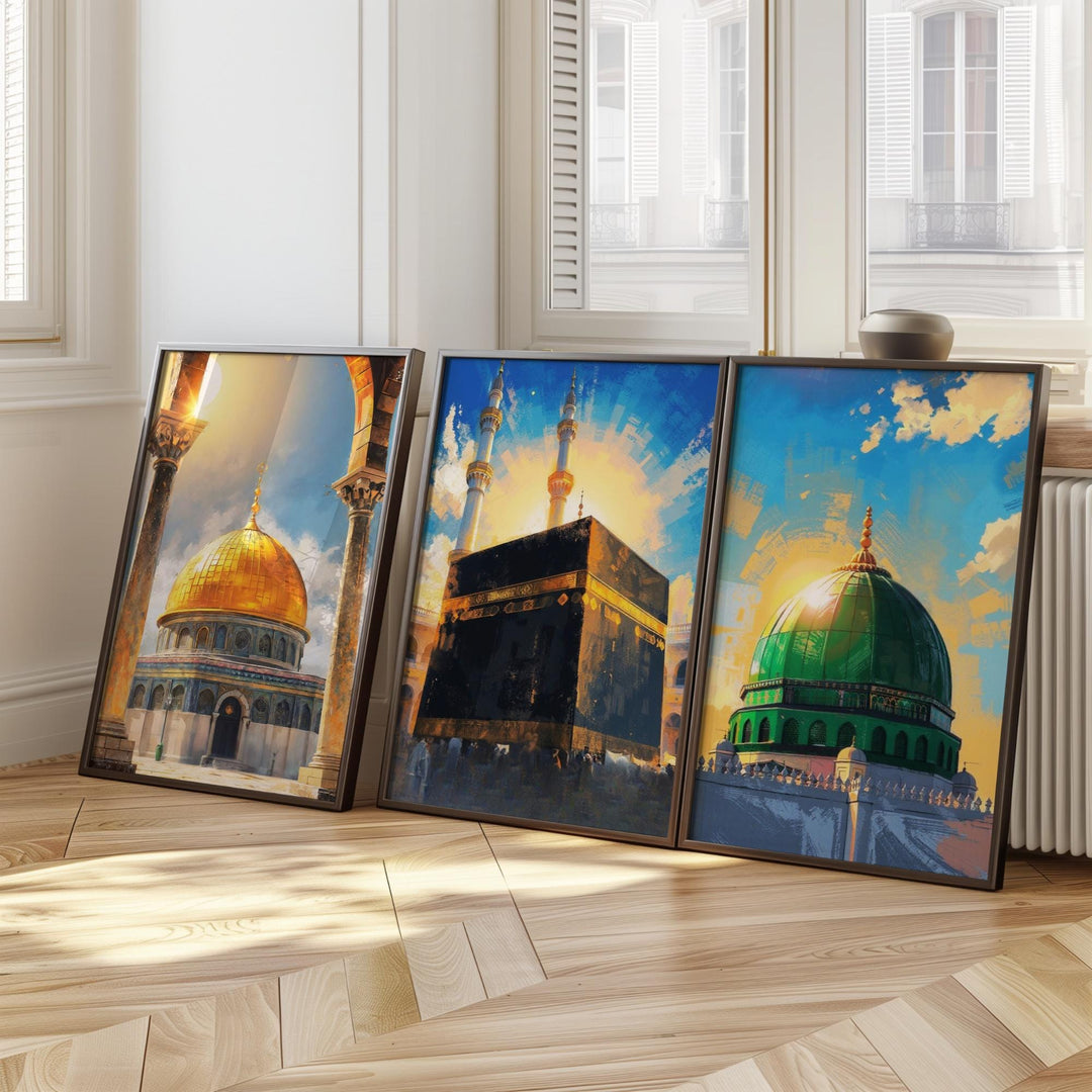 abstract islamic wall art print featuring Masjid Al Haram skyline