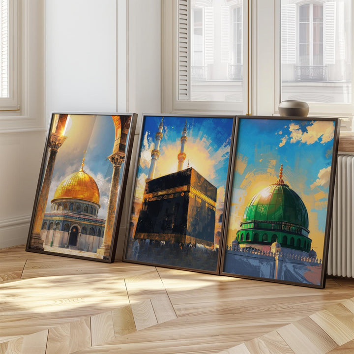 abstract islamic wall art print featuring Masjid Al Haram skyline