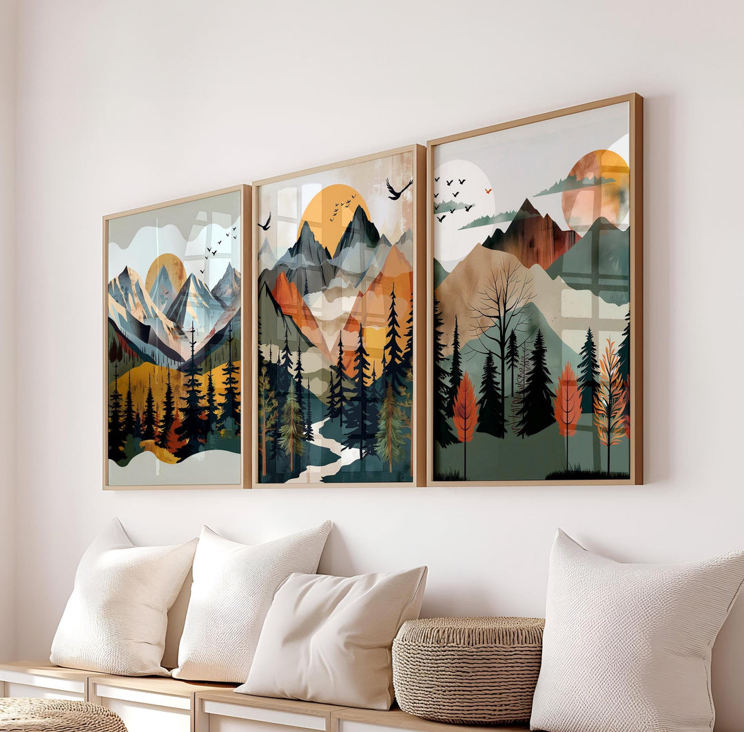 Nursery wall art featuring mountain landscape in Nordic style