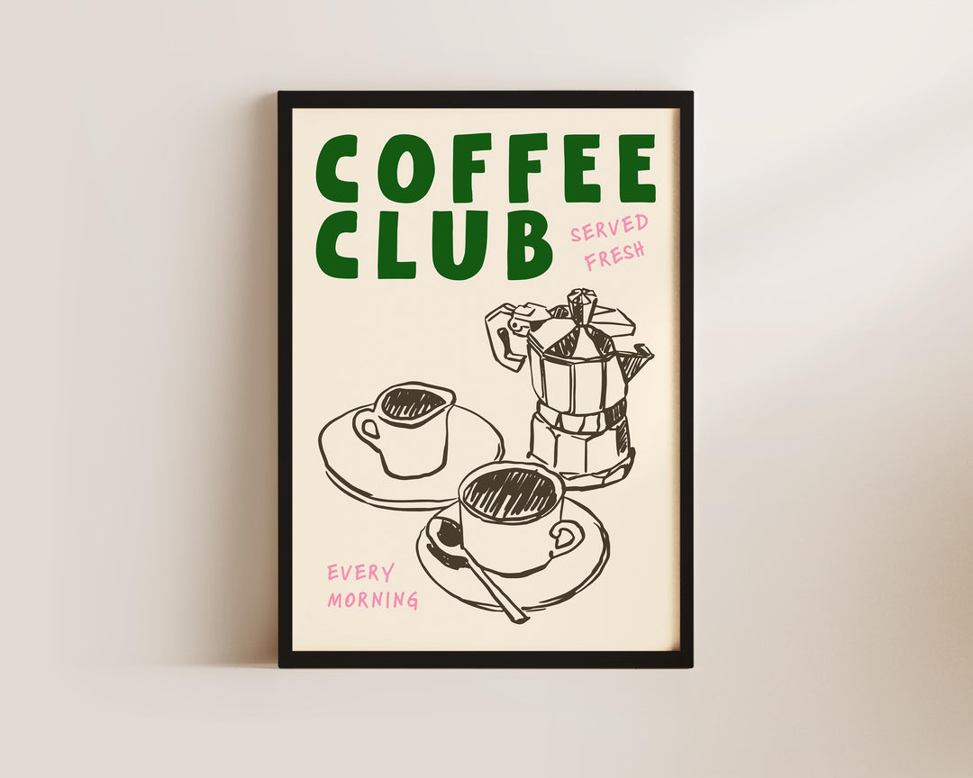 coffee club kitchen print displayed in bright modern kitchen setting