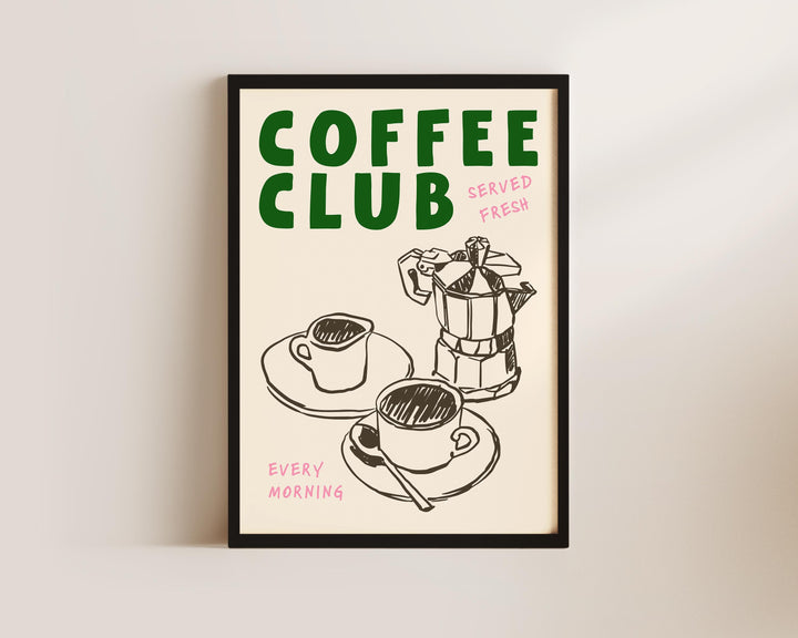 coffee club kitchen print displayed in bright modern kitchen setting