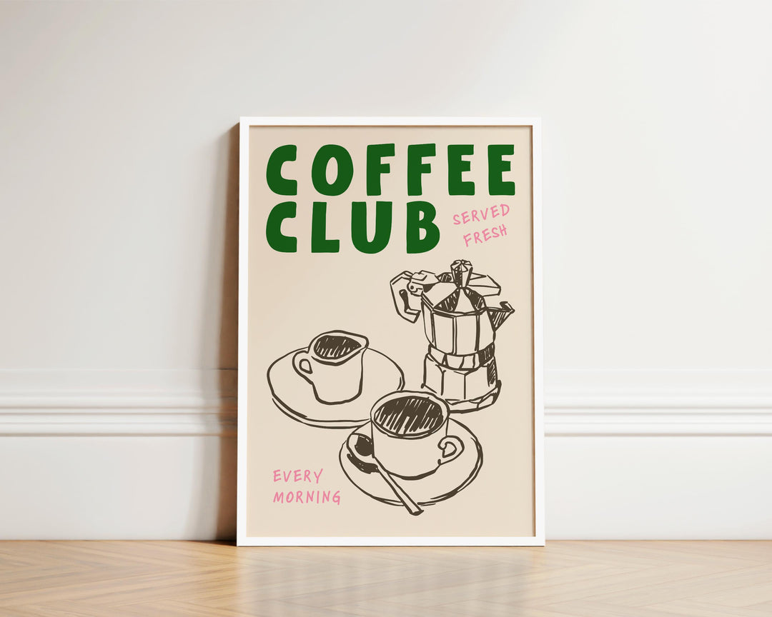 close up of warm toned hand drawn coffee art in kitchen print
