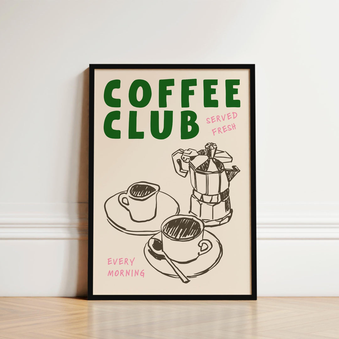 coffee club kitchen print hand drawn coffee cup illustration for wall decor