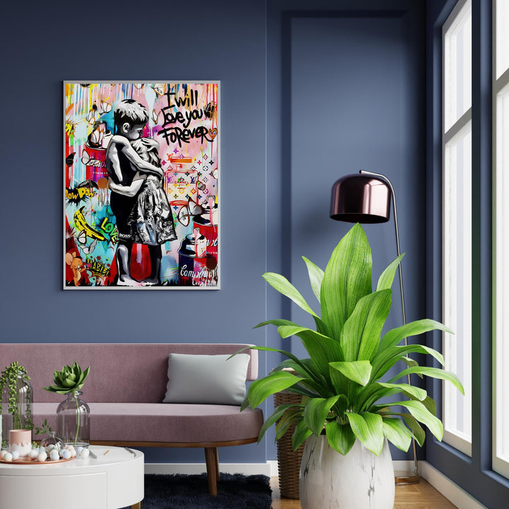 High-contrast hug motif poster for modern home interiors