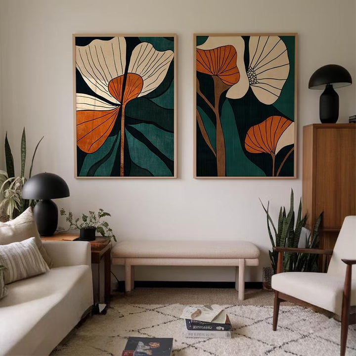 Pair of abstract floral prints suitable for bedroom or living room
