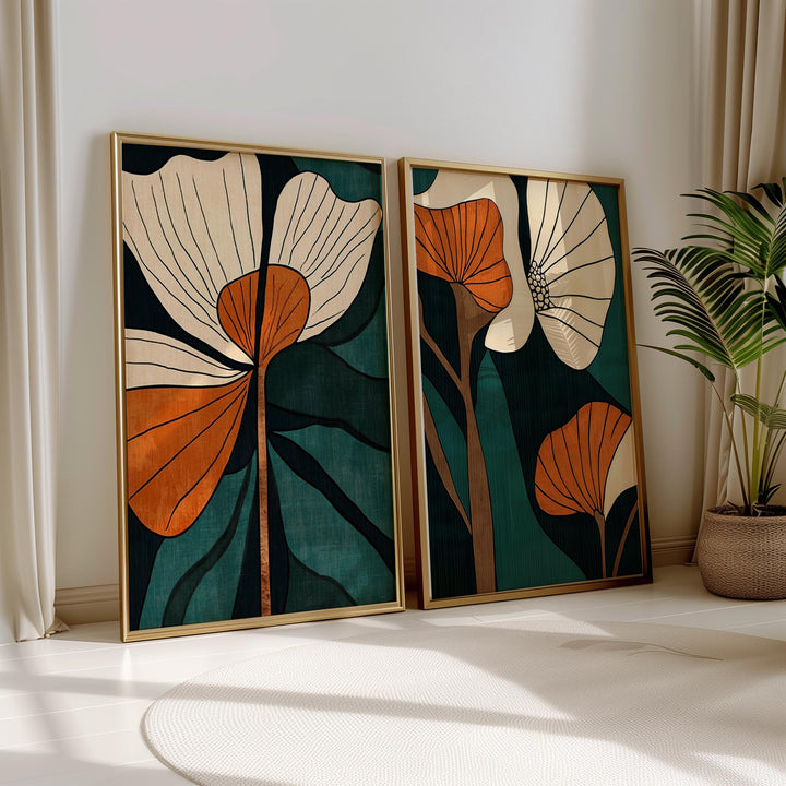 Framed or unframed two-piece wall art showcasing botanical theme