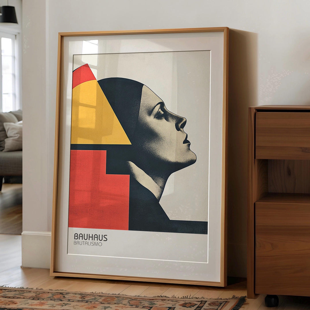 Colorful Bauhaus-inspired portrait print with geometric shapes for wall decor