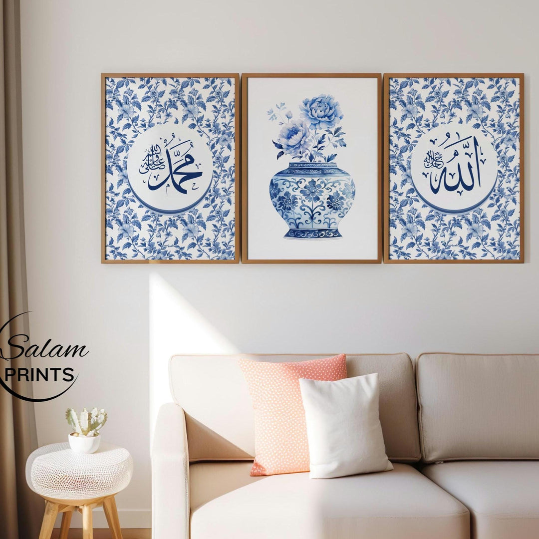 Framable wall art with Arabic calligraphy in blue