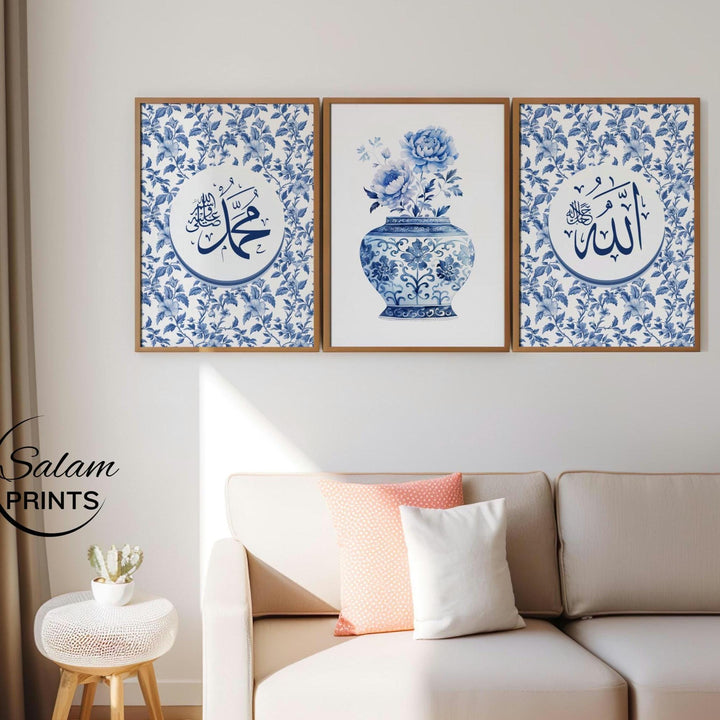 Framable wall art with Arabic calligraphy in blue