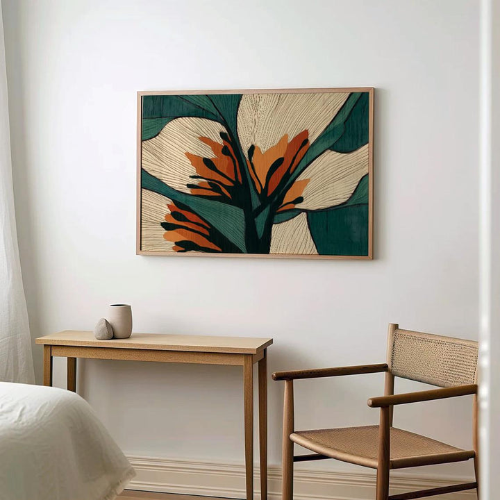 Two piece wall art in mid-century inspired botanical design for living room